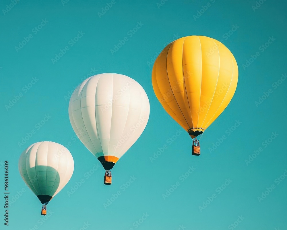 Obraz premium Balloons drifting lazily in the sky, creating a peaceful and carefree scene, background, no blur, photo not dark, everything is clear, copy space