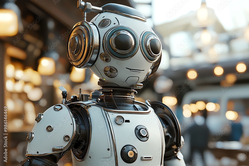 A friendly humanoid robot in a vibrant marketplace, showcasing advanced technology and a unique design. A friendly humanoid robot in a vibrant marketplace, showcasing advanced technology and a unique design.