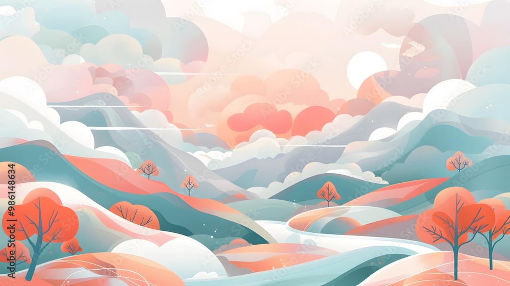 Tranquil Nature Landscape with Mountains and Clouds – Vector
Tranquil Nature Landscape with Mountains and Clouds – Vector