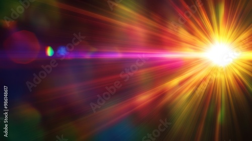 Abstract colorful lens flare with bright glowing light.