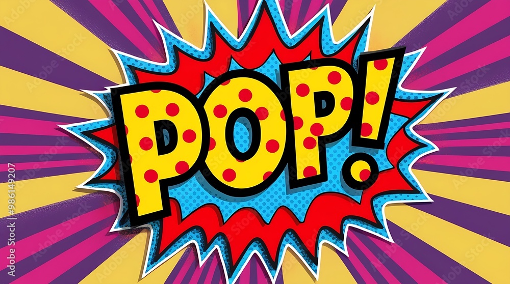 Comic-style graphic with 'POP!' in bold yellow text, surrounded by a colorful burst design, perfect for bright and energetic pop art-themed projects. Comic-style graphic with 'POP!' in bold yellow text, surrounded by a colorful burst design, perfect for bright and energetic pop art-themed projects.