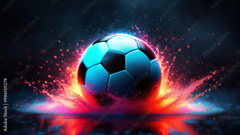 Naklejka premium A soccer ball with fire sprays.