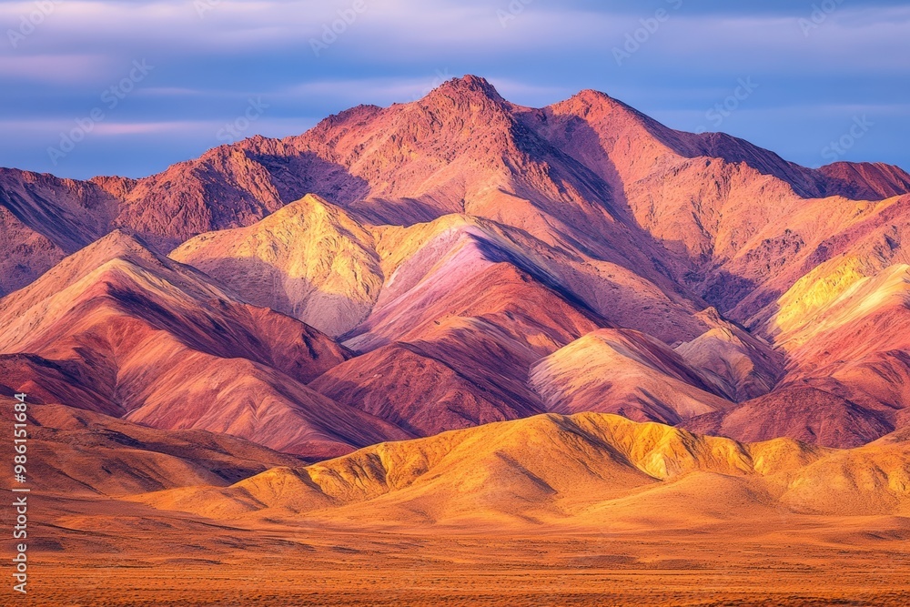 Fototapeta premium Nepalese landscape - mountain slopes and snowy peaks on the background. Beautiful simple AI generated image