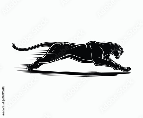 Wild animal black panther silhouette EPS vector isolated illustration template on a white background
