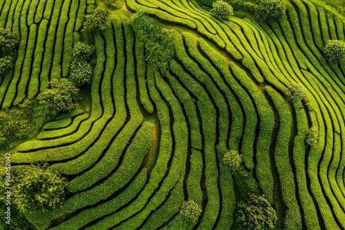 Expansive green field with flourishing plants under a clear, blue sky, photo-realistic landscape emphasizing vivid colors and details. Beautiful simple AI generated image