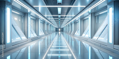 Abstract light corridor interior with futuristic architecture design, futuristic, abstract, light, corridor, interior