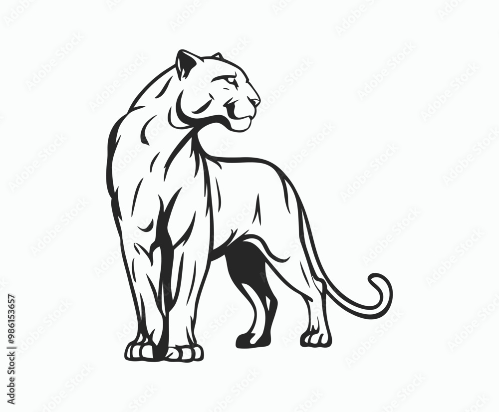 Obraz premium Wild animal black panther silhouette EPS vector isolated illustration template on a white background