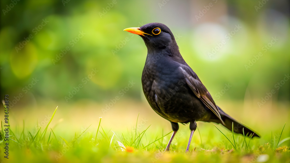 Blackbird standing on the grass in a park, blackbird, bird, ground, wildlife, nature, park, feathers, beak, wings, animal Blackbird standing on the grass in a park, blackbird, bird, ground, wildlife, nature, park, feathers, beak, wings, animal