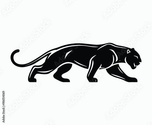 Wild animal black panther silhouette EPS vector isolated illustration template on a white background