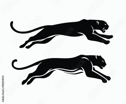 Wild animal black panther silhouette EPS vector isolated illustration template on a white background