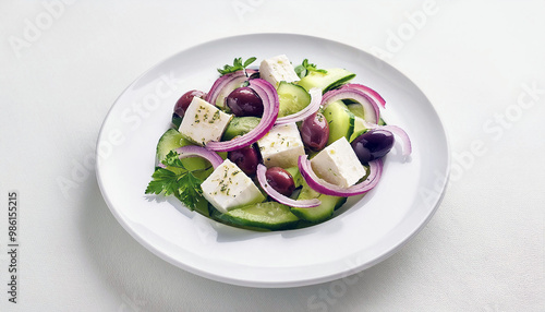 Greek Salad with Feta Cheese, Cucumber, Red Onion, and Olives