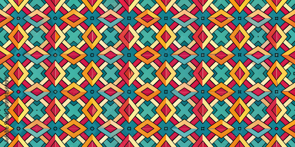 Stylish and colorful seamless geometric pattern with interlocking shapes, Abstract, vibrant, modern, trendy, contemporary Stylish and colorful seamless geometric pattern with interlocking shapes, Abstract, vibrant, modern, trendy, contemporary