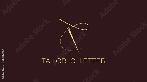 letter C with yarn needle tailor logo design, vector graphic symbol icon illustration
