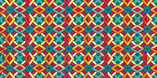 Stylish and colorful seamless geometric pattern with interlocking shapes, Abstract, vibrant, modern, trendy, contemporary