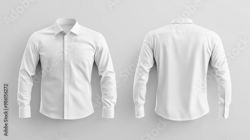 Mockup of a white long-sleeved dress shirt with a button-down collar and a pocket on the left side. photo