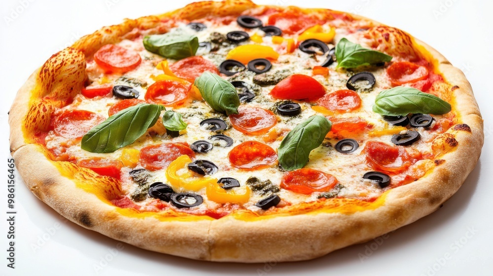 Vegetarian pizza white background. Generative AI Vegetarian pizza white background. Generative AI