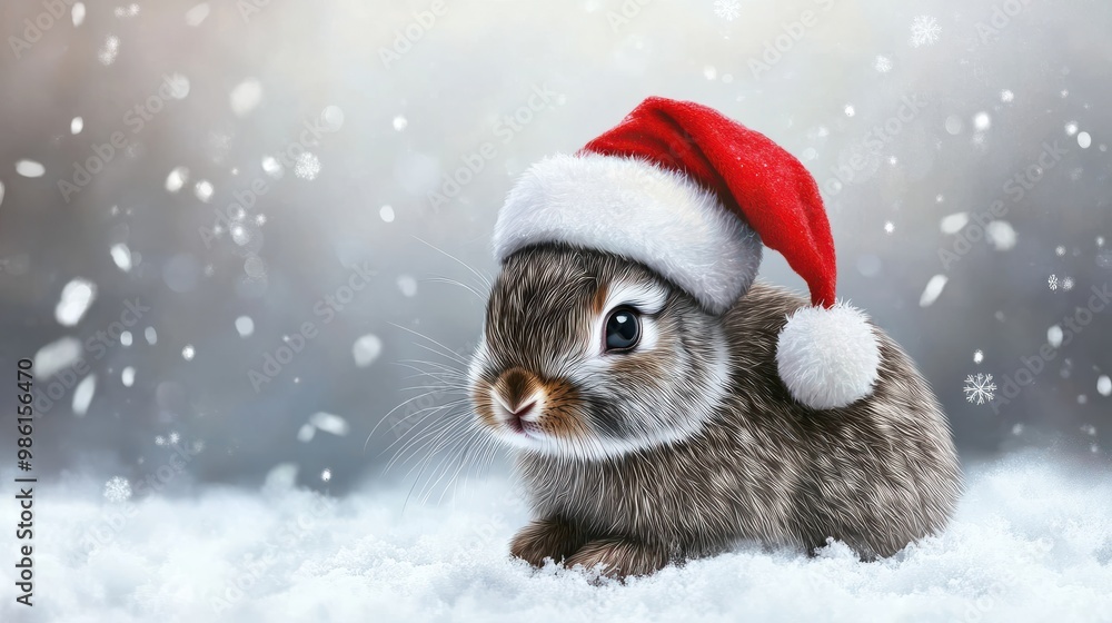 cute little bunny with santa hat on christmas cute little bunny with santa hat on christmas