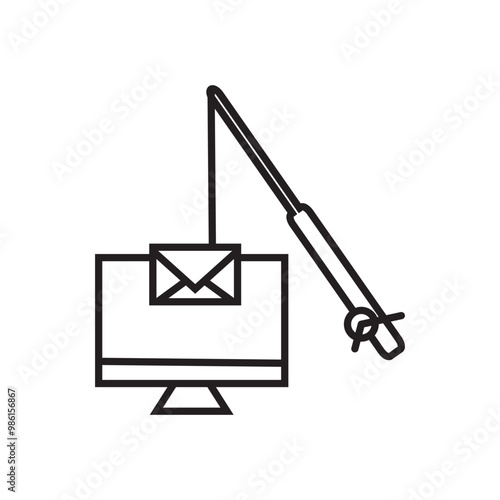 Email phishing line icon. Mail scams linear style sign for mobile concept and web design. Envelope and hook outline vector icon