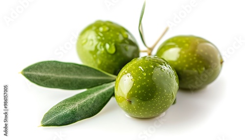 Wallpaper Mural Green olives with leaves isolated on white background Torontodigital.ca
