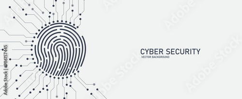 Cyber security and information or network protection with fingerprint. Vecor art.