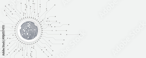 Cyber security and information or network protection with fingerprint. Vecor art.