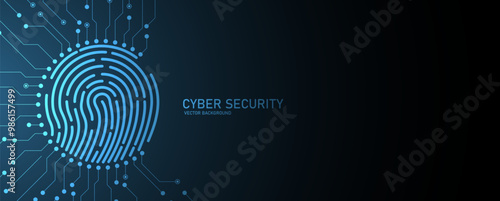 Cyber security and information or network protection with fingerprint. Vecor art.
