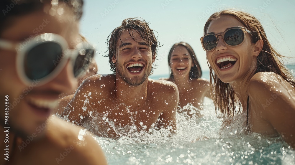Friends Having Fun at the Beach Under the Bright Sun Friends Having Fun at the Beach Under the Bright Sun