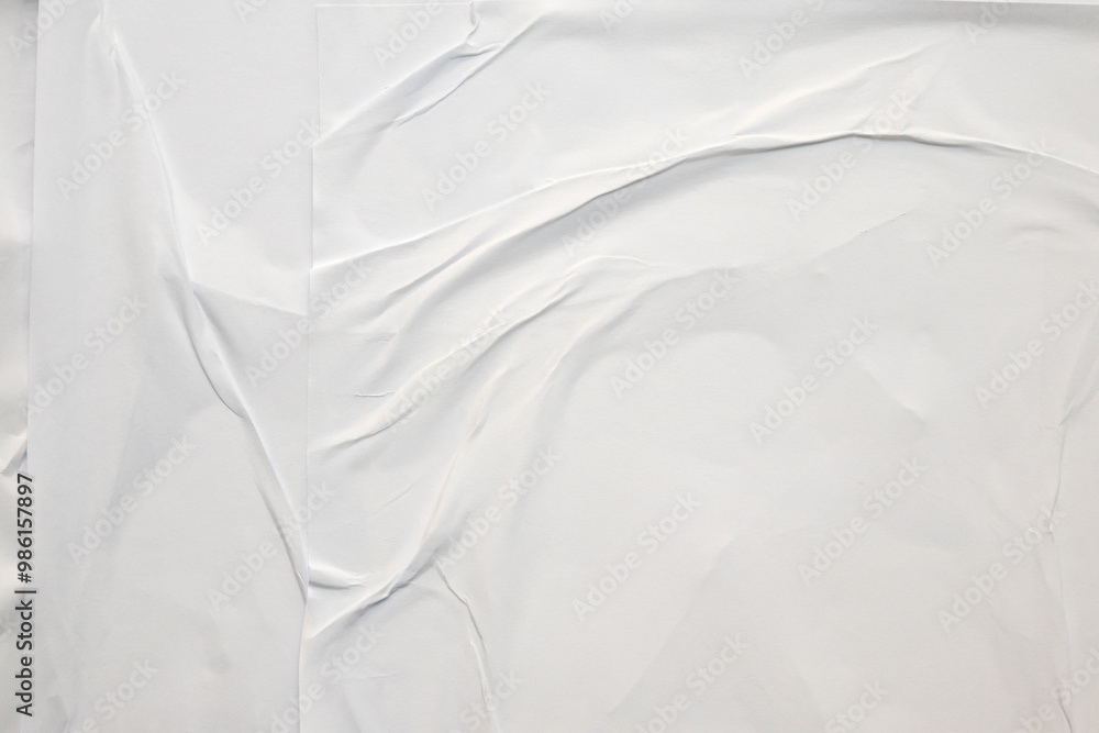 Fototapeta premium white crumpled and creased glued wrinkled paper poster texture background