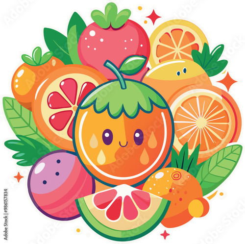 playful vector label for a fruit juice brand