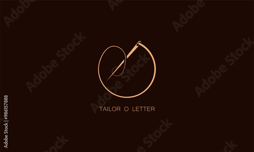 Abstract Initial Letter O Tailor logo, thread and needle combination with gold colour line style , Flat Logo Design Template, vector illustration
