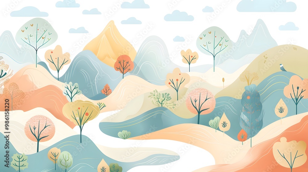 Nature Landscape with Trees and Mountains – Vector Design
Nature Landscape with Trees and Mountains – Vector Design