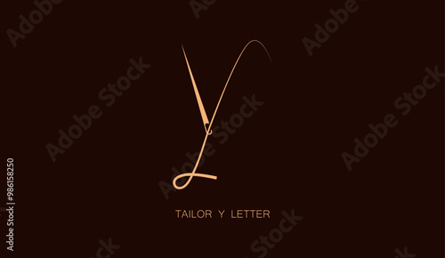 Abstract Initial Letter Y Tailor logo, thread and needle combination with gold colour line style , Flat Logo Design Template, vector illustration
