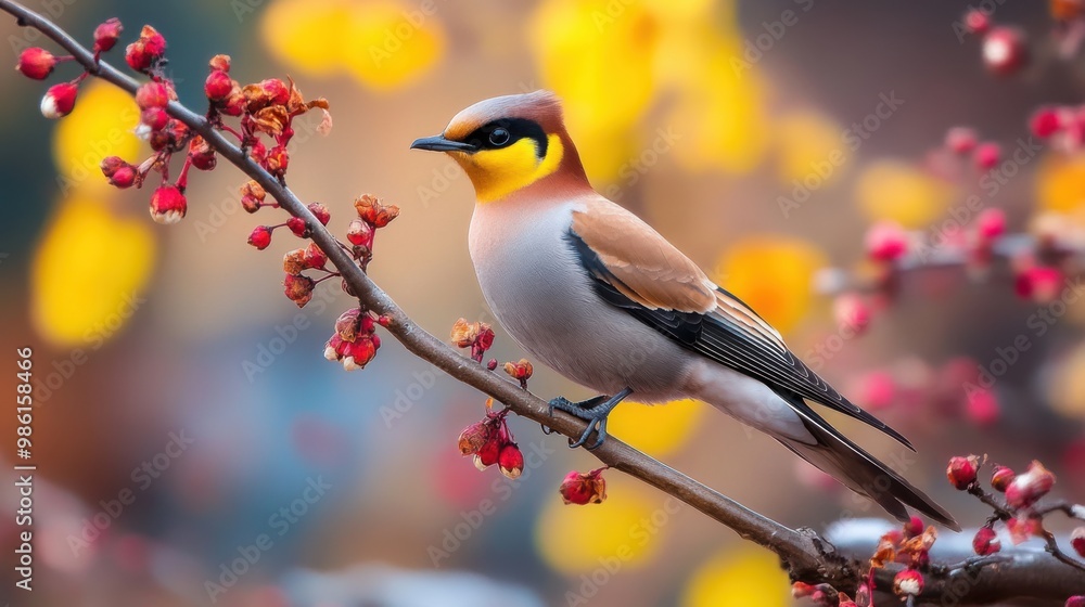Waxwing bird on tree. Generative AI Waxwing bird on tree. Generative AI