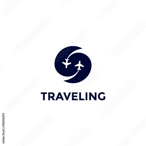simple travel logo. airplane with globe icon vector design
