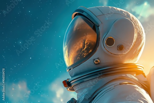 Retro Cartoon Astronaut Floating in Space - Illustration with Bright Colors and Simple Lines. Beautiful simple AI generated image