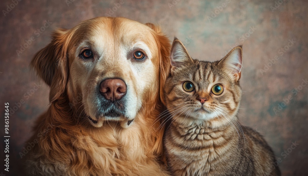 Dog and Cat Companion Portrait on Neutral Background Dog and Cat Companion Portrait on Neutral Background