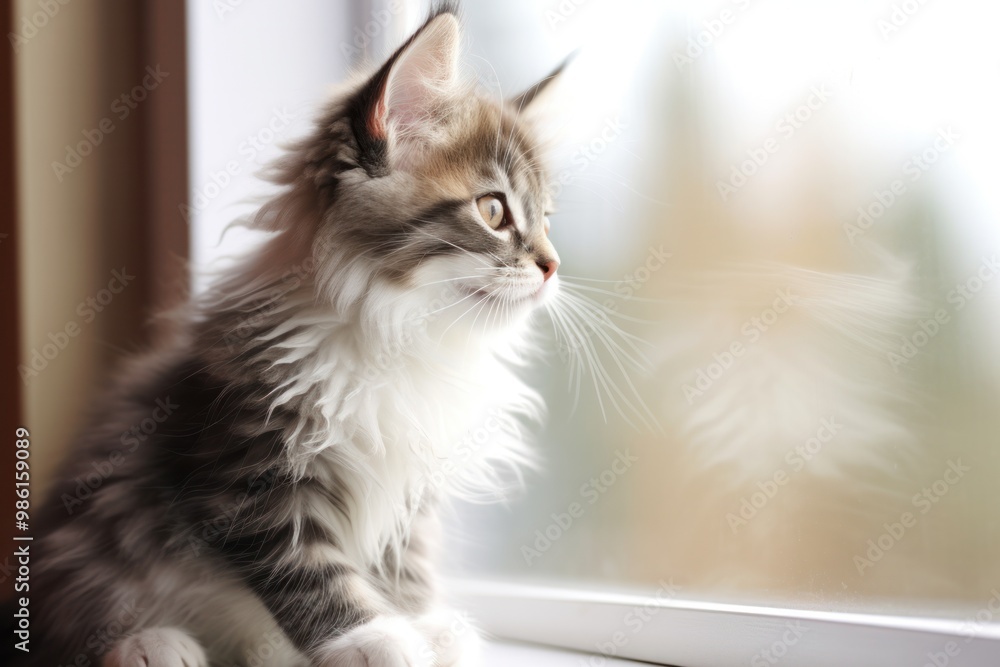 A cat perched on a windowsill, watching the world go by with a serene expression A cat perched on a windowsill, watching the world go by with a serene expression