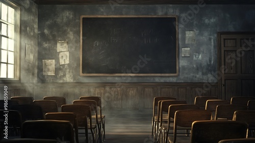 Wallpaper Mural Empty Modern Classroom In the School Interior, Back to School Concept Book, Chair, table 3D Render. Torontodigital.ca