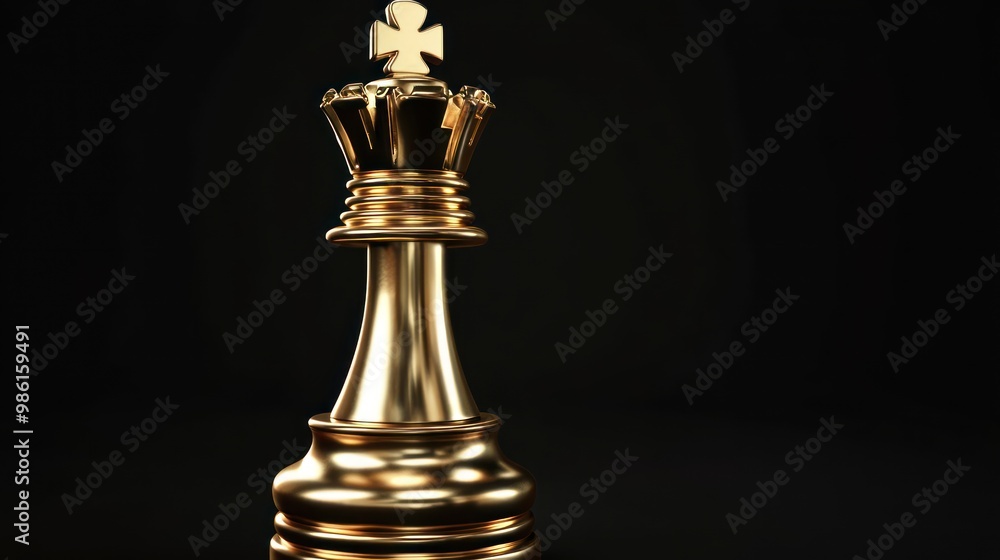 A golden chess queen piece stands alone against a black background. A golden chess queen piece stands alone against a black background.