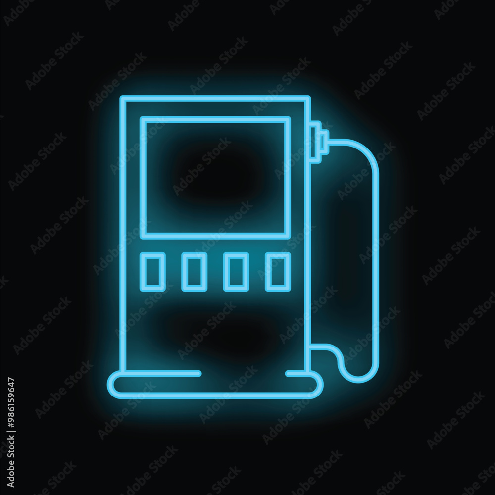 Bright glowing blue neon gas station sign on a black background Bright glowing blue neon gas station sign on a black background