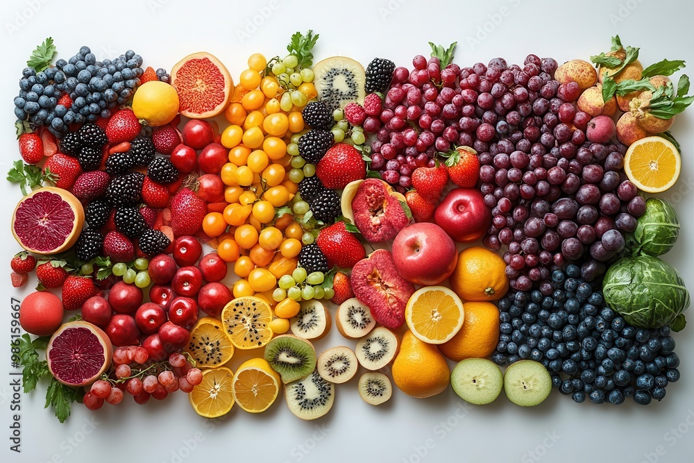 vibrant collage of fresh fruits and vegetables artfully arranged on a clean white background a cornucopia of colors textures and shapes showcasing natures bounty and healthy eating vibrant collage of fresh fruits and vegetables artfully arranged on a clean white background a cornucopia of colors textures and shapes showcasing natures bounty and healthy eating