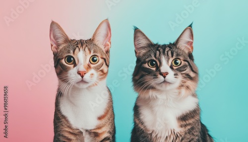 Cat and Dog Sitting Side by Side with Expressions