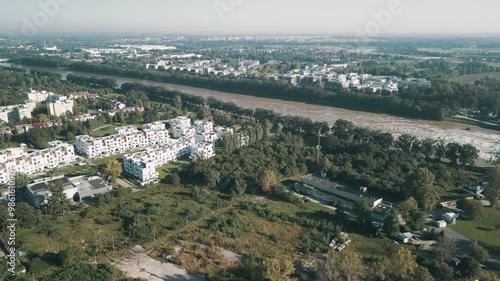 Olimpia Port Estate and Bartoszowice Weir during the flood in Wroclaw, Poland in September 2024 photo