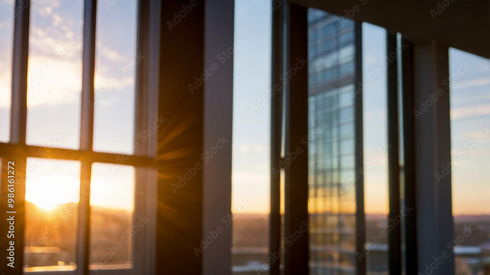 Blurred bokeh of a sunrise breaking through the window of a tech startup office Blurred bokeh of a sunrise breaking through the window of a tech startup office