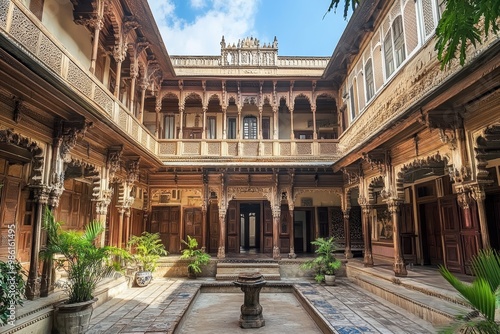 Elegant indian haveli  a grand mansion with intricate carvings and courtyard showcasing heritage photo