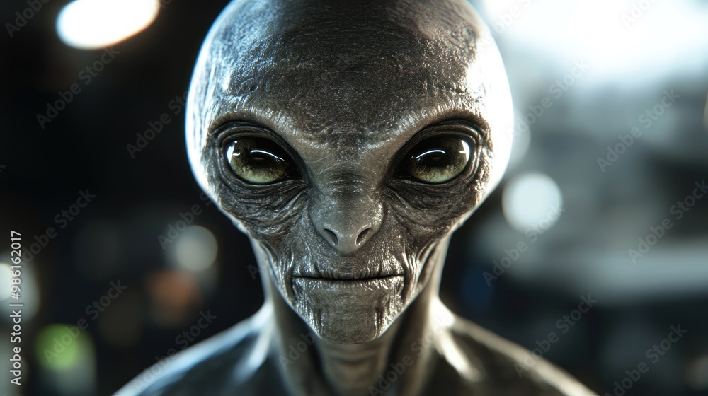 Close-up portrait of an alien with large eyes. Close-up portrait of an alien with large eyes.