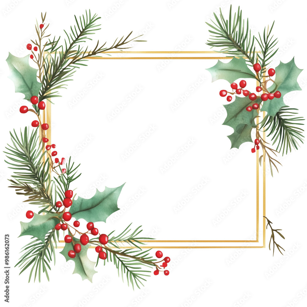 Christmas frame with branches and berries on transparent background Christmas frame with branches and berries on transparent background
