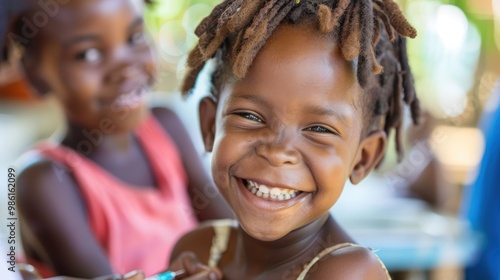 A child smiling after receiving a vaccination