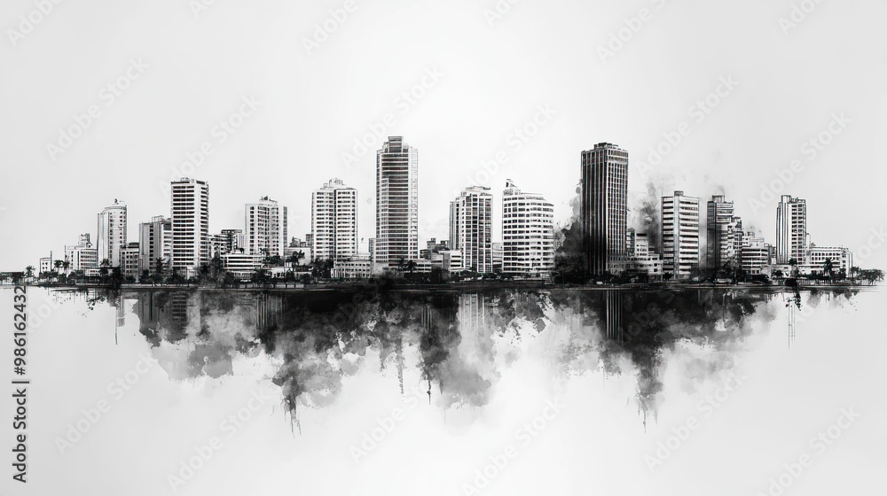 Obraz premium Caguas, Puerto Rico, black and white pen pencil hand-drawn effect drawing illustration for travel poster, card, wallpaper, backdrop or banner. Modern, clear, artistic and simple