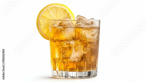 Bundaberg Ginger Beer with Lemon and Ice in Glass. photo